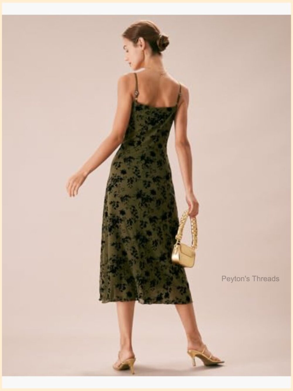 Spaghetti Strap A-Line Midi Dress for Wedding Guest Cocktail Formal - Picture 4 of 7